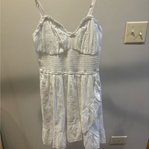 white hollister mini dress with cute eyelet design flowers